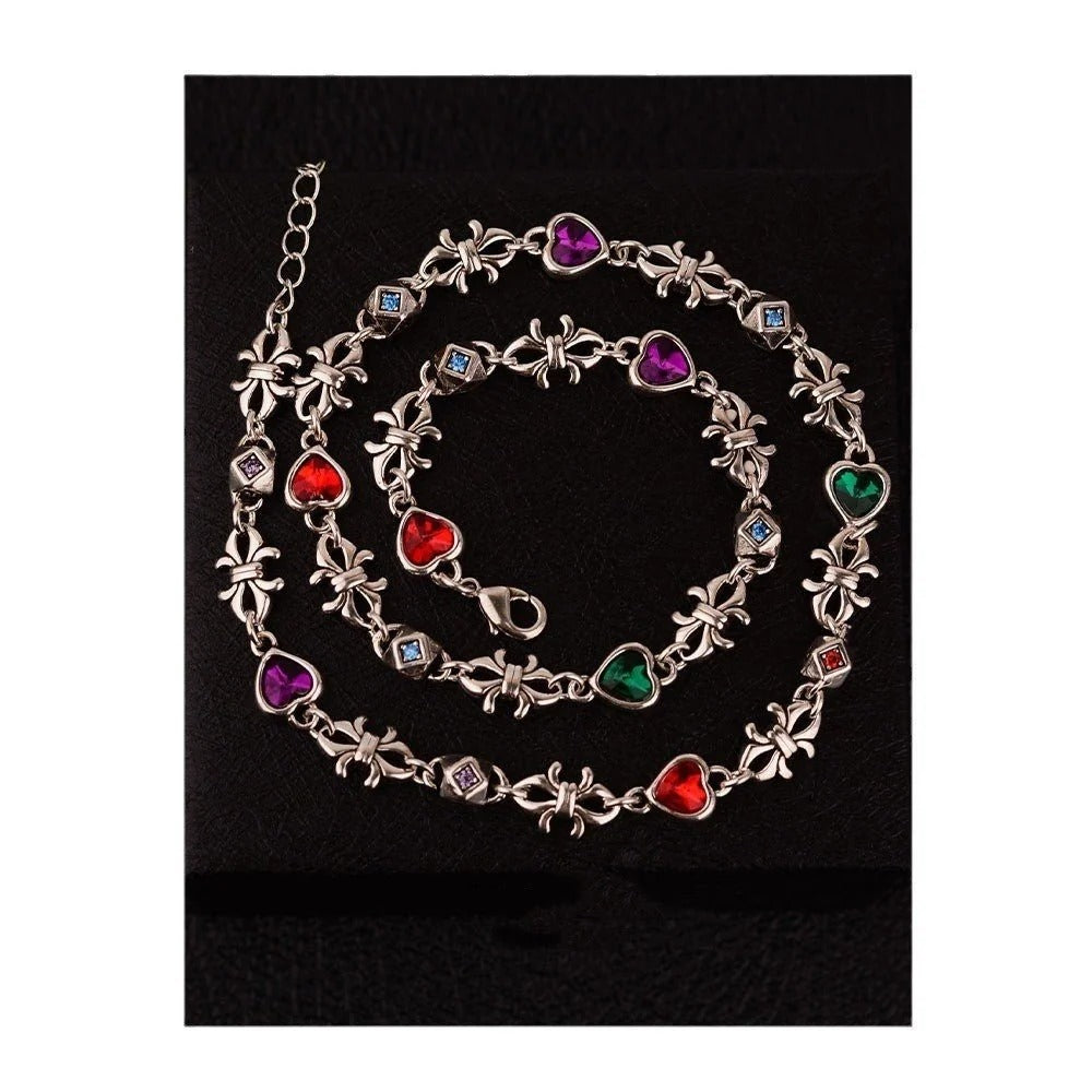 Heavy Industry Colored Loving Heart Zircon Hip Hop Necklace