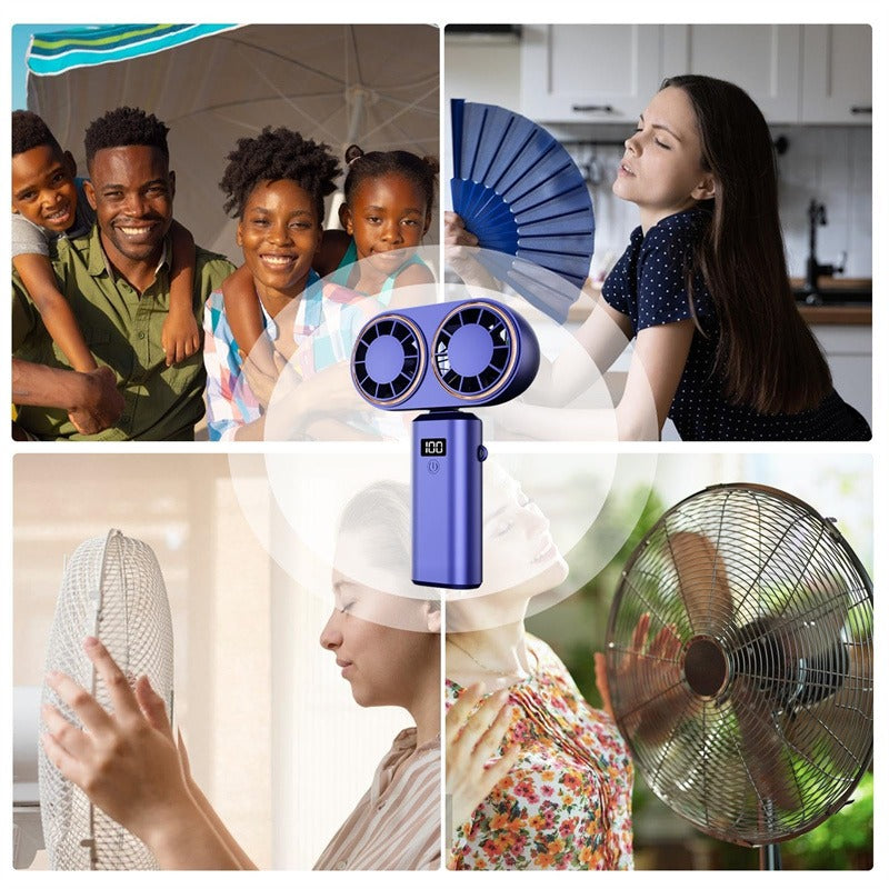 USB Handheld Mini Fan Foldable Portable Neck Hanging Fans 5 Speed USB Rechargeable Fan With Display Screen