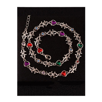 Heavy Industry Colored Loving Heart Zircon Hip Hop Necklace
