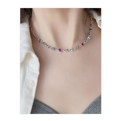 Heavy Industry Colored Loving Heart Zircon Hip Hop Necklace